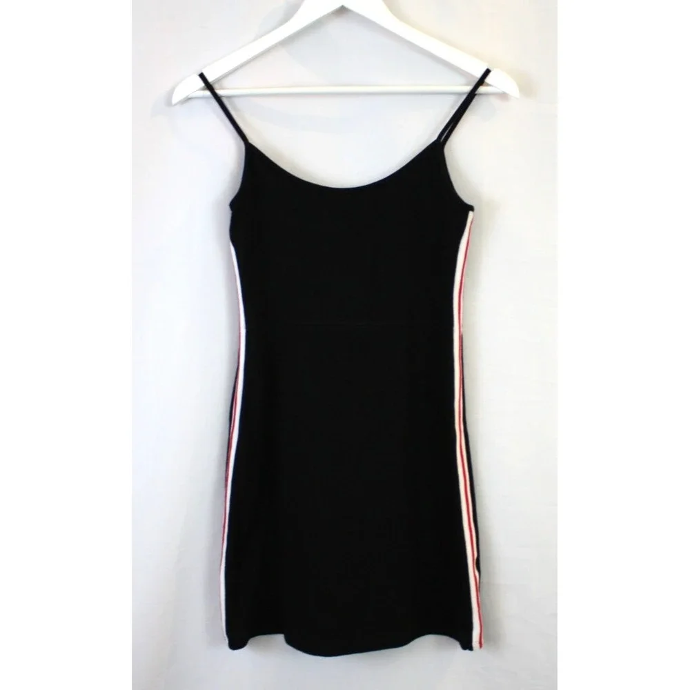 Brandy Melville Dress Womens Small Black Kyran Bodycon Mini Striped Y2K Cotton